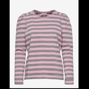 Ganni Pink and Gray Striped Long Sleeve Tee